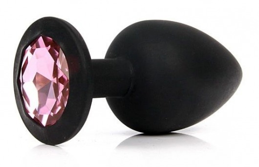 Чёрная силиконовая пробка с розовым кристаллом размера L - 9,2 см. - Vandersex - купить с доставкой в Краснодаре