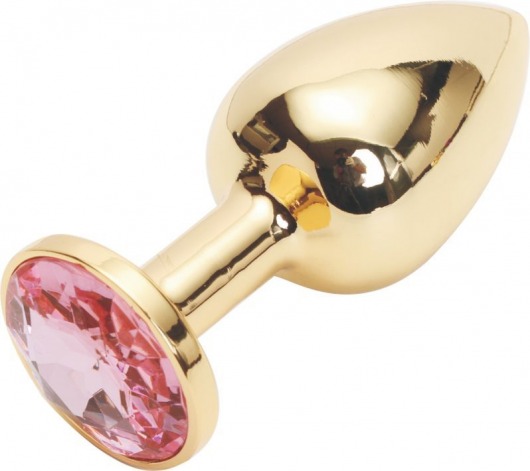 Золотистая анальная пробка с розовым кристаллом размера M - 8 см. - Vandersex - купить с доставкой в Краснодаре