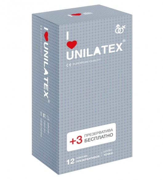 Презервативы с точками Unilatex Dotted - 12 шт. + 3 шт. в подарок - Unilatex - купить с доставкой в Краснодаре