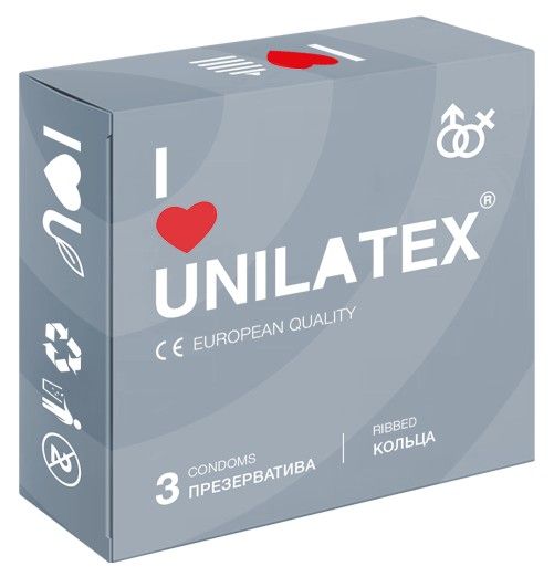Презервативы с рёбрами Unilatex Ribbed - 3 шт. - Unilatex - купить с доставкой в Краснодаре