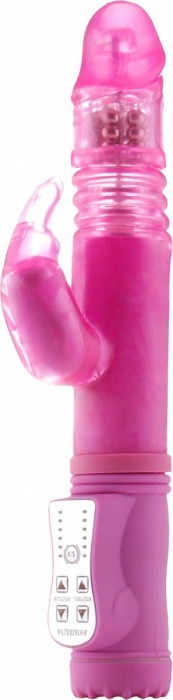 Розовый вибратор Thrusting Rabbit с клиторальным стимулятором - 26 см. - Shots Media BV
