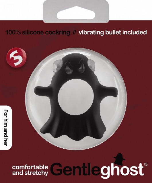 Чёрное эрекционное виброкольцо Gentle Ghost Cockring в виде привидения - Shots Media BV - в Краснодаре купить с доставкой