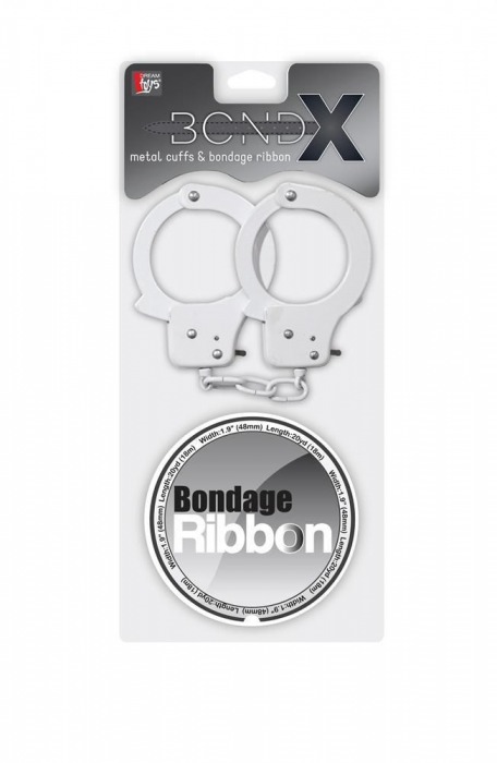 Набор для фиксации BONDX METAL CUFFS AND RIBBON: белые наручники из листового материала и липкая лента - Dream Toys - купить с доставкой в Краснодаре