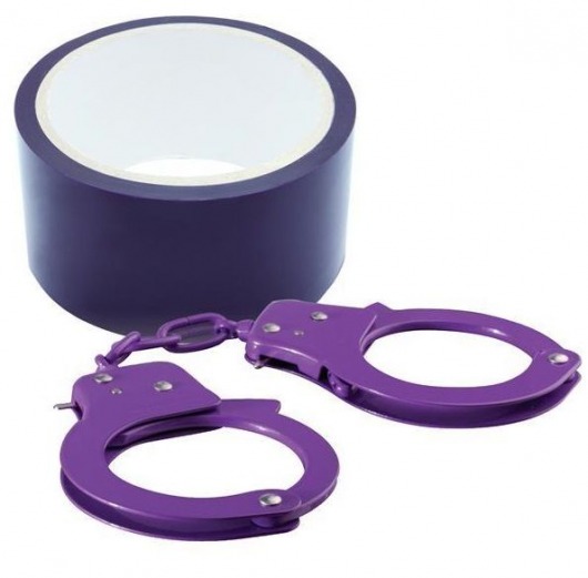 Набор для фиксации BONDX METAL CUFFS AND RIBBON: фиолетовые наручники из листового материала и липкая лента - Dream Toys - купить с доставкой в Краснодаре