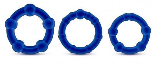 Набор из 3 синих эрекционных колец Stay Hard Beaded Cockrings - Blush Novelties - в Краснодаре купить с доставкой