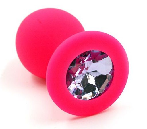 Розовая силиконовая анальная пробка с розовым кристаллом - 7 см. - Kanikule - купить с доставкой в Краснодаре