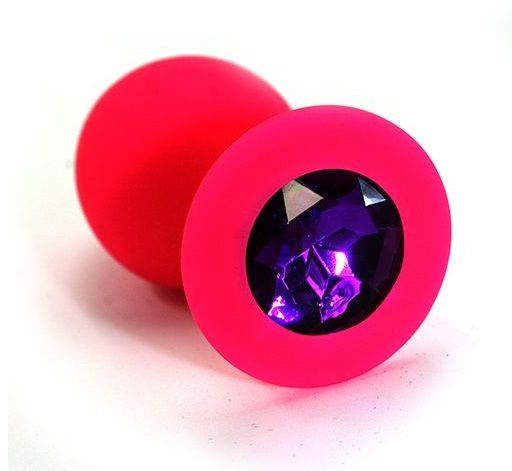 Розовая силиконовая анальная пробка с темно-фиолетовым кристаллом - 7 см. - Kanikule - купить с доставкой в Краснодаре