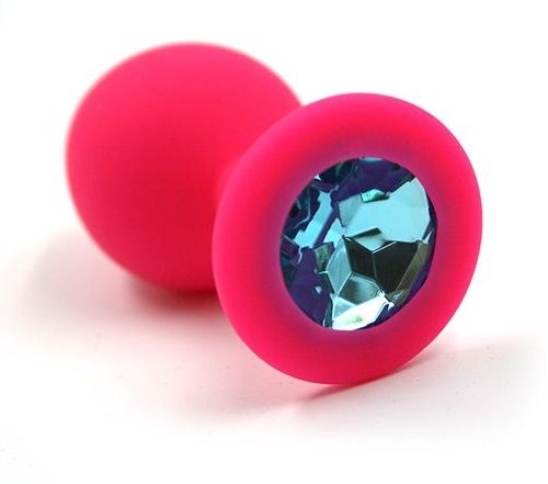 Розовая силиконовая анальная пробка с голубым кристаллом - 7 см. - Kanikule - купить с доставкой в Краснодаре