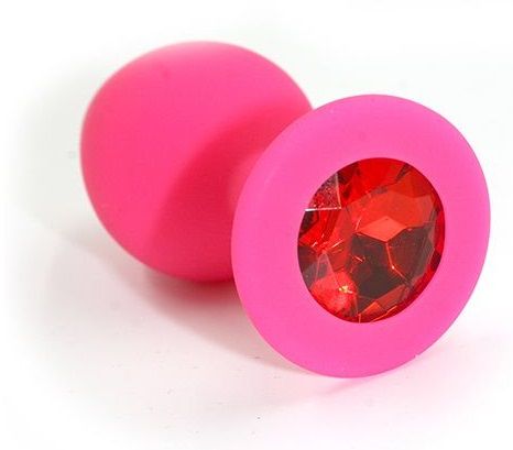 Розовая силиконовая анальная пробка с красным кристаллом - 7 см. - Kanikule - купить с доставкой в Краснодаре
