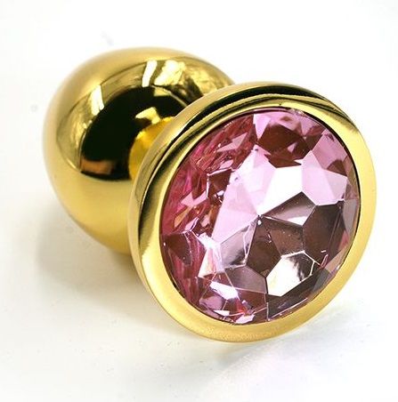 Золотистая алюминиевая анальная пробка с светло-розовым кристаллом - 6 см. - Kanikule - купить с доставкой в Краснодаре