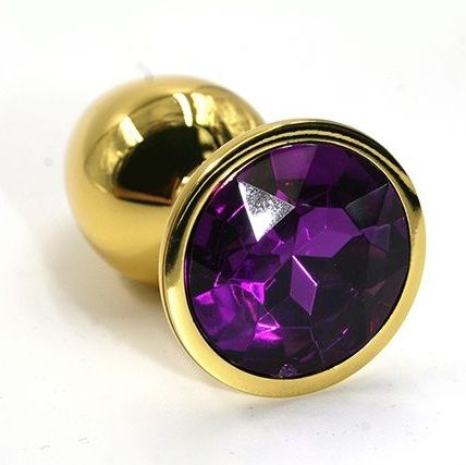 Золотистая алюминиевая анальная пробка с темно-фиолетовым кристаллом - 6 см. - Kanikule - купить с доставкой в Краснодаре