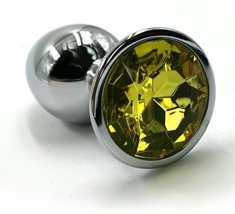 Серебристая алюминиевая анальная пробка с желтым кристаллом - 6 см. - Kanikule - купить с доставкой в Краснодаре