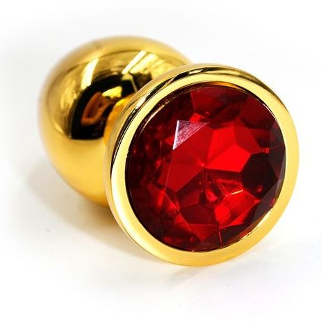 Золотистая алюминиевая анальная пробка с красным кристаллом - 6 см. - Kanikule - купить с доставкой в Краснодаре