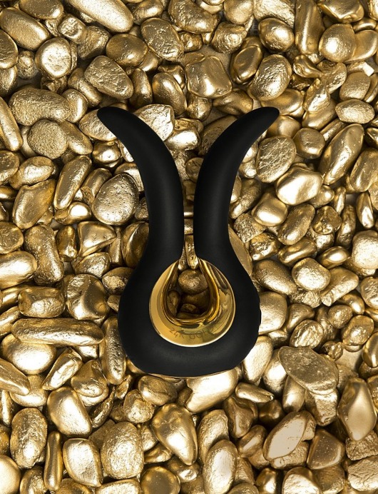 Чёрный сплит-вибратор Gvibe Mini Gold с покрытием золотом - Fun Toys