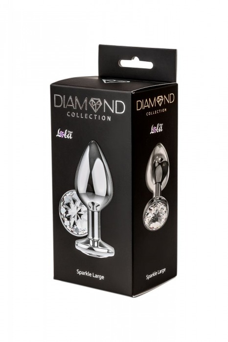 Большая серебристая анальная пробка Diamond Clear Sparkle Large с прозрачным кристаллом - 8 см. - Lola Games - купить с доставкой в Краснодаре