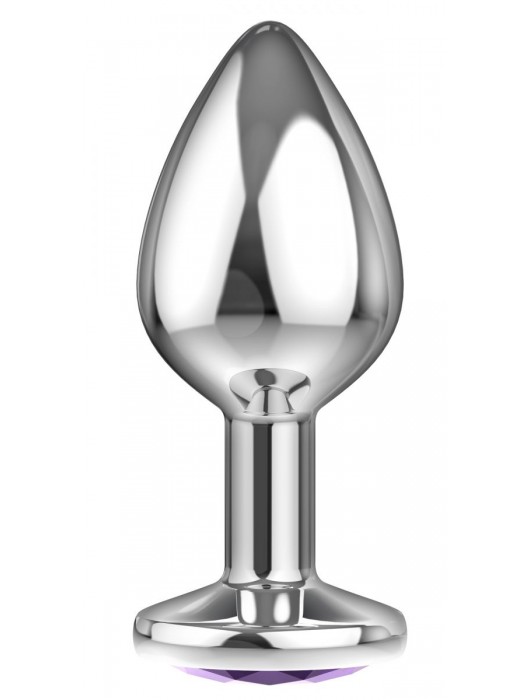 Малая серебристая анальная пробка Diamond Purple Sparkle Small с фиолетовым кристаллом - 7 см. - Lola Games - купить с доставкой в Краснодаре