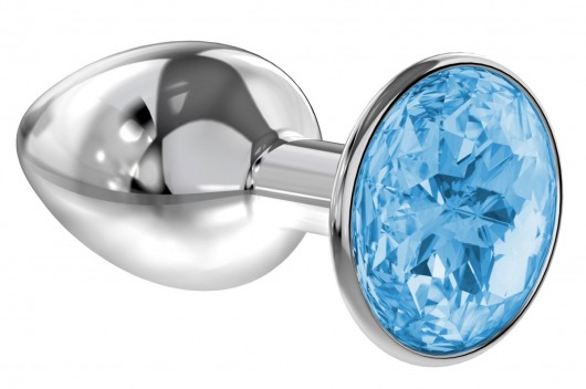 Малая серебристая анальная пробка Diamond Light blue Sparkle Small с голубым кристаллом - 7 см. - Lola Games - купить с доставкой в Краснодаре