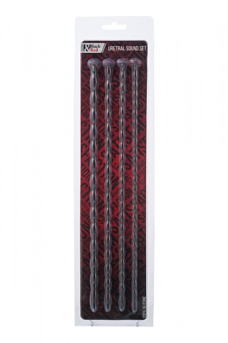 Набор из 4 чёрных уретральных зондов TOYFA Black Red различного диаметра - ToyFa - купить с доставкой в Краснодаре