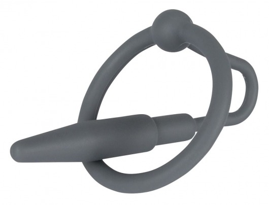 Серый уретральный плаг с силиконовым кольцом под головку Penis Plug - Orion - купить с доставкой в Краснодаре