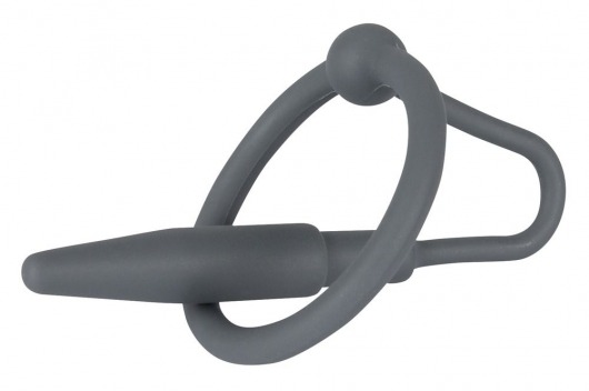 Серый уретральный плаг с силиконовым кольцом под головку Penis Plug - Orion - купить с доставкой в Краснодаре
