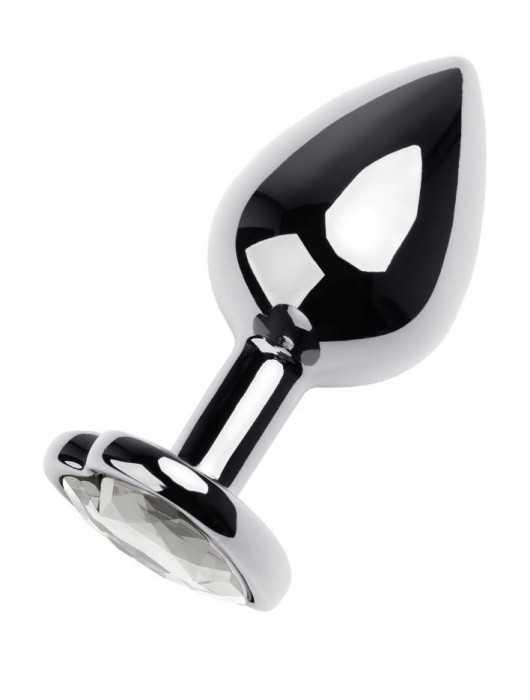 Серебристая анальная пробка с прозрачным кристаллом-сердцем - 8 см. - ToyFa - купить с доставкой в Краснодаре