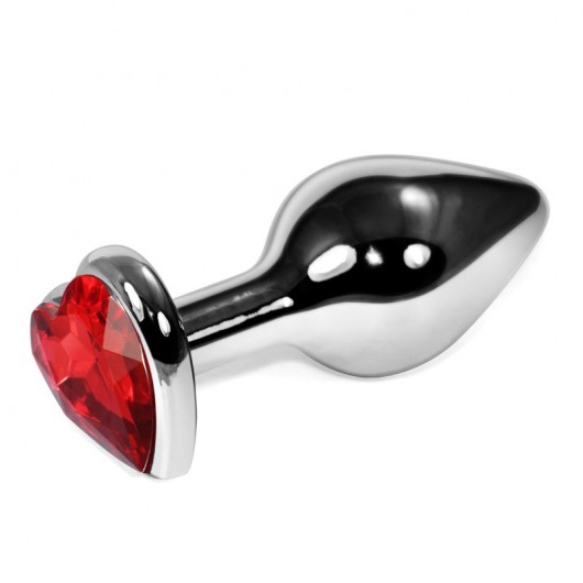Серебристая анальная втулка с красным кристаллом-сердцем - 7 см. - Джага-Джага - купить с доставкой в Краснодаре