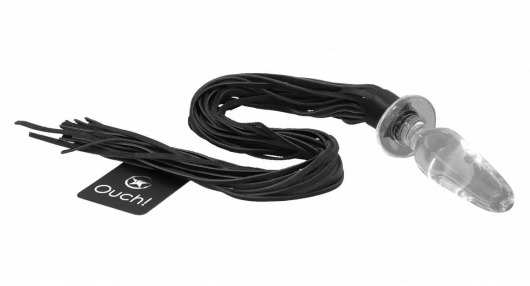 Стеклянная анальная пробка с хвостами плети Whip Butt Plug Bonded Leather - Shots Media BV - купить с доставкой в Краснодаре