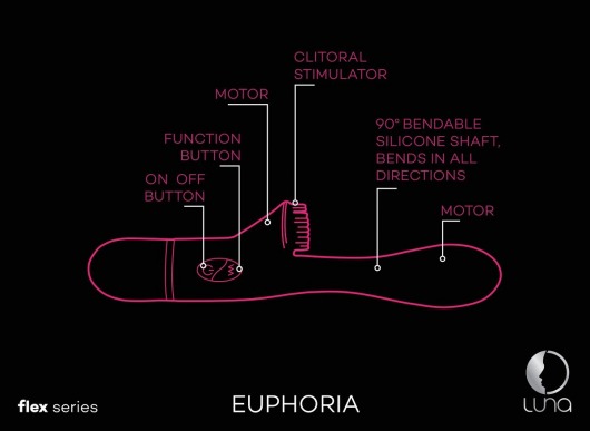 Розовый гнущийся вибратор Euphoria с клиторальной щеточкой - 22 см. - Shots Media BV