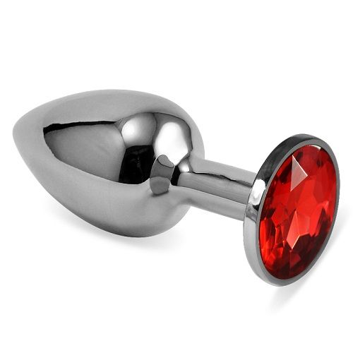 Серебристая анальная втулка с красным кристаллом - 7 см. - Джага-Джага - купить с доставкой в Краснодаре