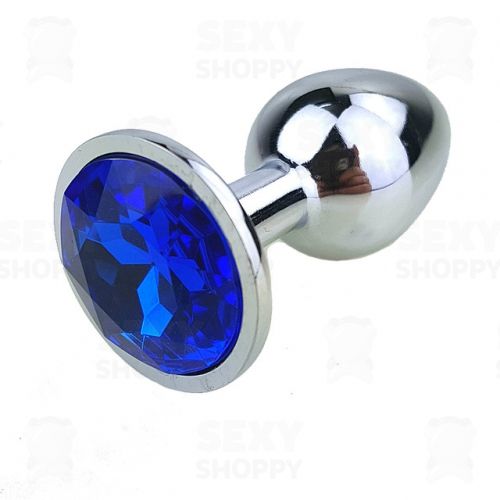 Серебристая анальная втулка с синим кристаллом - 7 см. - Джага-Джага - купить с доставкой в Краснодаре