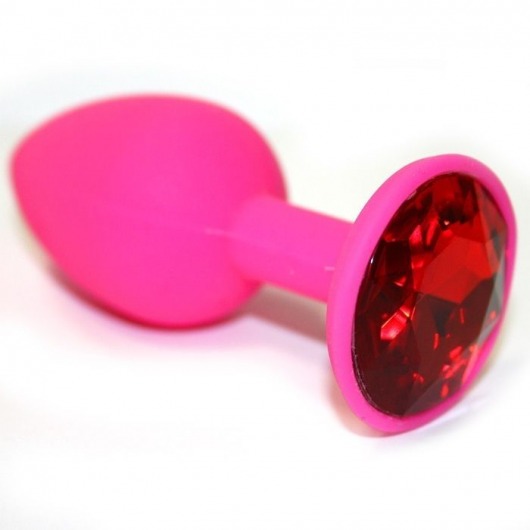 Розовая силиконовая анальная втулка с красным кристаллом - 7,3 см. - Джага-Джага - купить с доставкой в Краснодаре