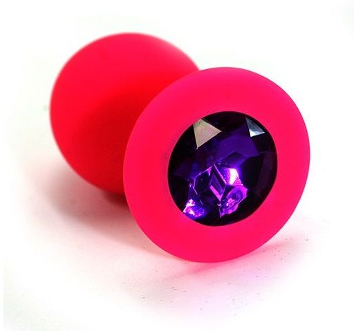 Розовая анальная втулка с фиолетовым кристаллом - 7,3 см. - Джага-Джага - купить с доставкой в Краснодаре
