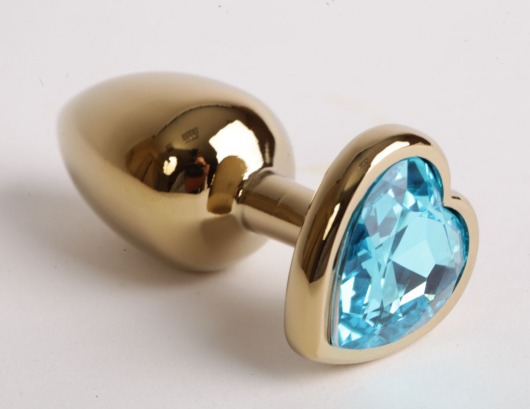 Золотистая анальная пробка с голубым кристаллом-сердцем - 9 см. - 4sexdreaM - купить с доставкой в Краснодаре