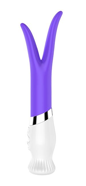 Фиолетовый вибратор-ротатор с раздвоенным кончиком LILY - 18 см. - Dibe