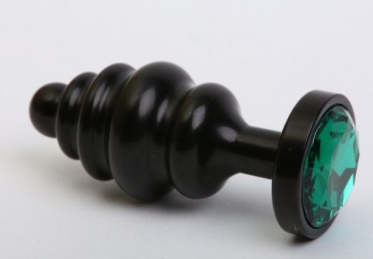 Черная фигурная анальная пробка с зеленым кристаллом - 8,2 см. - 4sexdreaM - купить с доставкой в Краснодаре