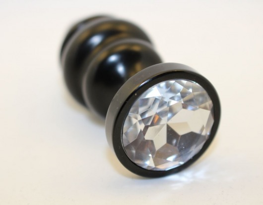 Черная фигурная анальная пробка с прозрачным кристаллом - 8,2 см. - 4sexdreaM - купить с доставкой в Краснодаре