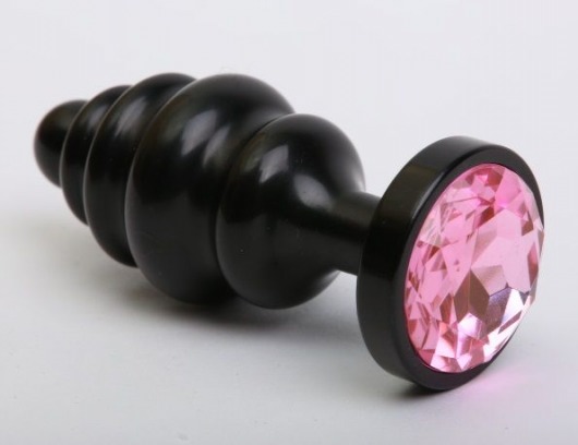 Черная фигурная анальная пробка с розовым кристаллом - 8,2 см. - 4sexdreaM - купить с доставкой в Краснодаре