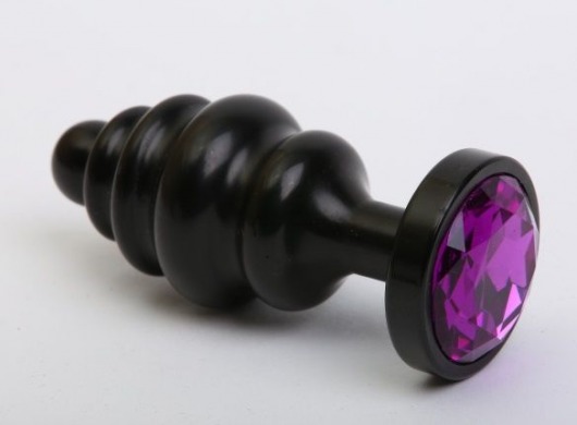 Черная фигурная анальная пробка с фиолетовым кристаллом - 8,2 см. - 4sexdreaM - купить с доставкой в Краснодаре