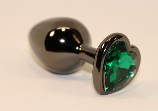 Черная коническая анальная пробка с зеленым кристаллом-сердечком - 8 см. - 4sexdreaM - купить с доставкой в Краснодаре