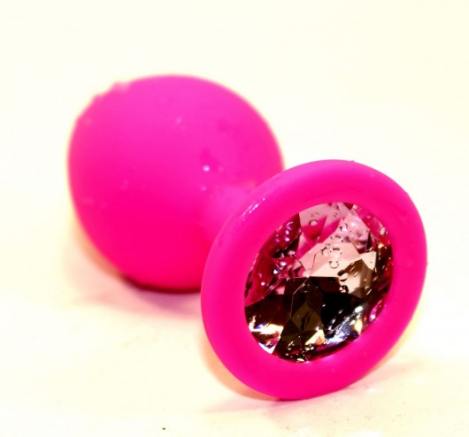 Розовая силиконовая анальная пробка с розовым стразом - 9,5 см. - 4sexdreaM - купить с доставкой в Краснодаре