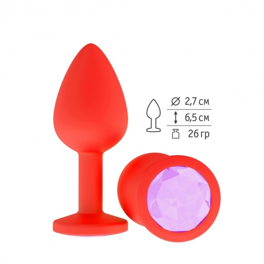 Красная анальная втулка с сиреневым кристаллом - 7,3 см. - Джага-Джага - купить с доставкой в Краснодаре