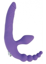 Фиолетовый безремневой страпон с анальным отростком и вибрацией - 15 см. - Bior toys - купить с доставкой в Краснодаре