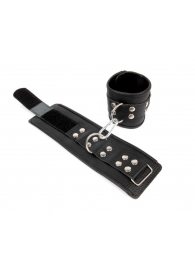 Черные кожаные наручники с заклепками с фиксацией липучками - Notabu - купить с доставкой в Краснодаре