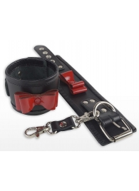 Черные наручники с красными лаковыми бантами - Sitabella - купить с доставкой в Краснодаре