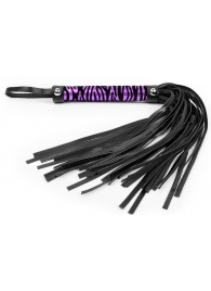 Черная многохвостовая плеть с круглой фиолетовой ручкой-зеброй - 39 см. - Notabu - купить с доставкой в Краснодаре