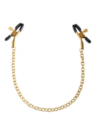 Чёрные с золотом зажимы на соски Gold Chain Nipple Clamps - Pipedream - купить с доставкой в Краснодаре