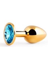 Золотистая анальная пробка с голубым стразом - 7,2 см. - Anal Jewelry Plug - купить с доставкой в Краснодаре