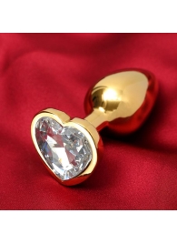 Золотистая анальная пробка с прозрачным кристаллом в форме сердца - Сима-Ленд - купить с доставкой в Краснодаре
