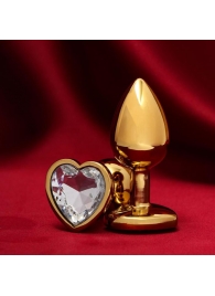 Золотистая анальная пробка с прозрачным кристаллом в форме сердца - Сима-Ленд - купить с доставкой в Краснодаре