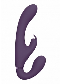 Фиолетовый безремневой вибрострапон Suki со стимулятором клитора - 22 см. - Shots Media BV - купить с доставкой в Краснодаре